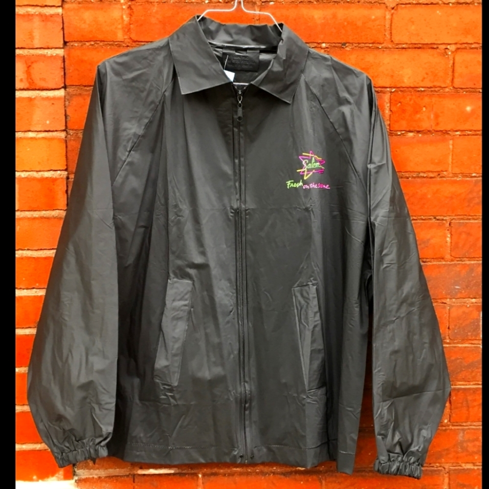 VINTAGE SALEM RAIN JACKET BLACK NEON WINDBREAKER COAT MVP UNISEX ONE SIZE SMOKER